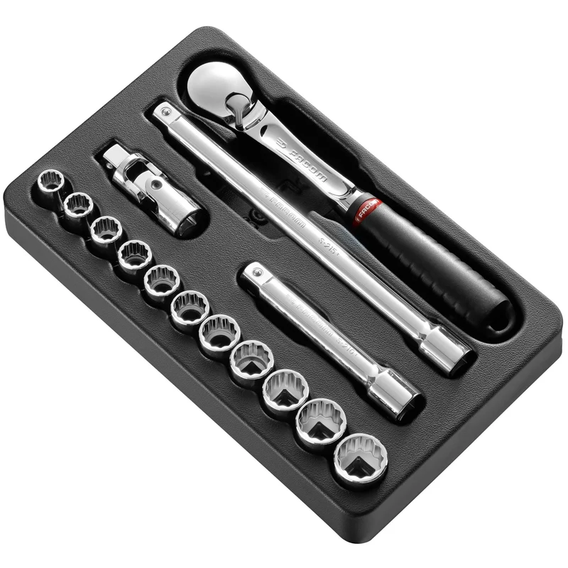 [MOD.SL161-112U] Module douilles, 12 pans en pouces, 15 pièces, 1/2"