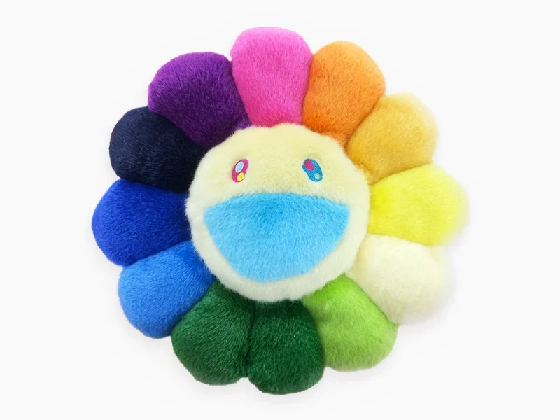 Takashi Murakami - coussin fleur - 30 cm - arc-en-ciel et blanc