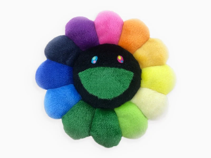Takashi Murakami - coussin fleur - 30 cm - arc-en-ciel et noir