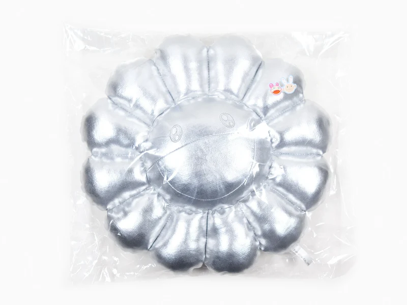 Takashi Murakami - coussin fleur - 30 cm - Argent