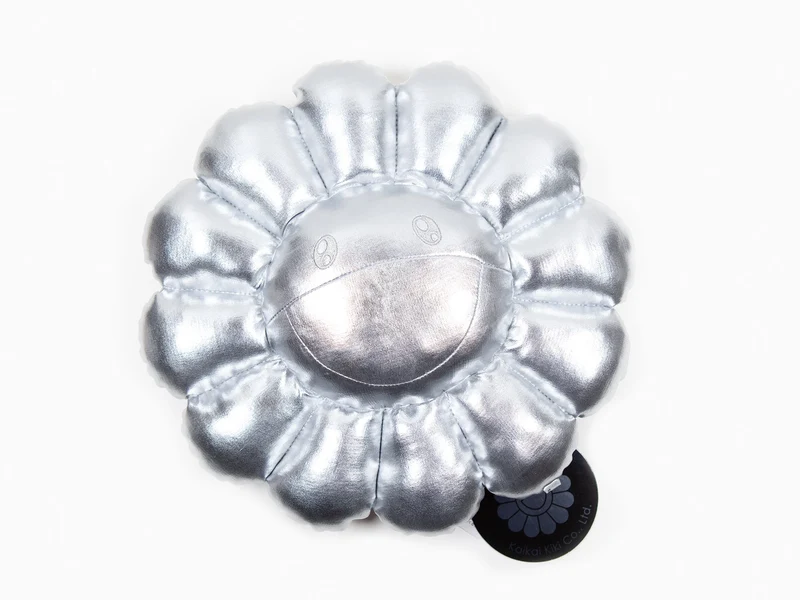 Takashi Murakami - coussin fleur - 30 cm - Argent