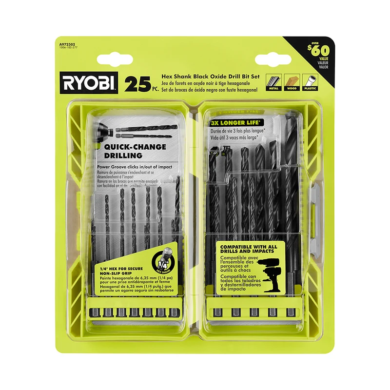 25 PC. Black Oxide Hex Shank Drill Bits