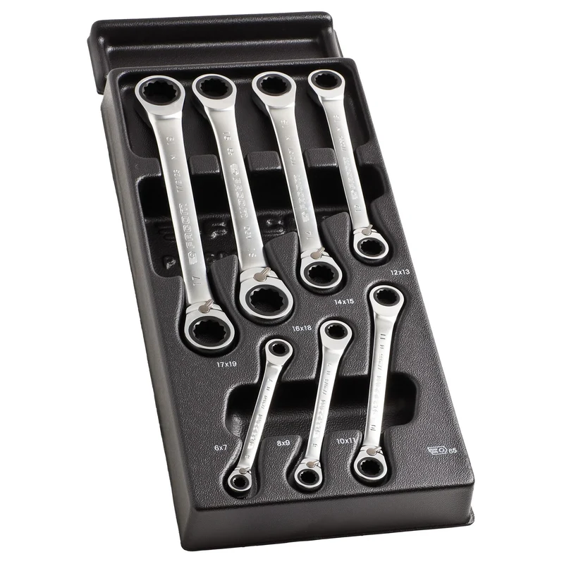 [MOD.65J7] Module 7 clés polygonales à cliquet, têtes 15° œil 12 pans