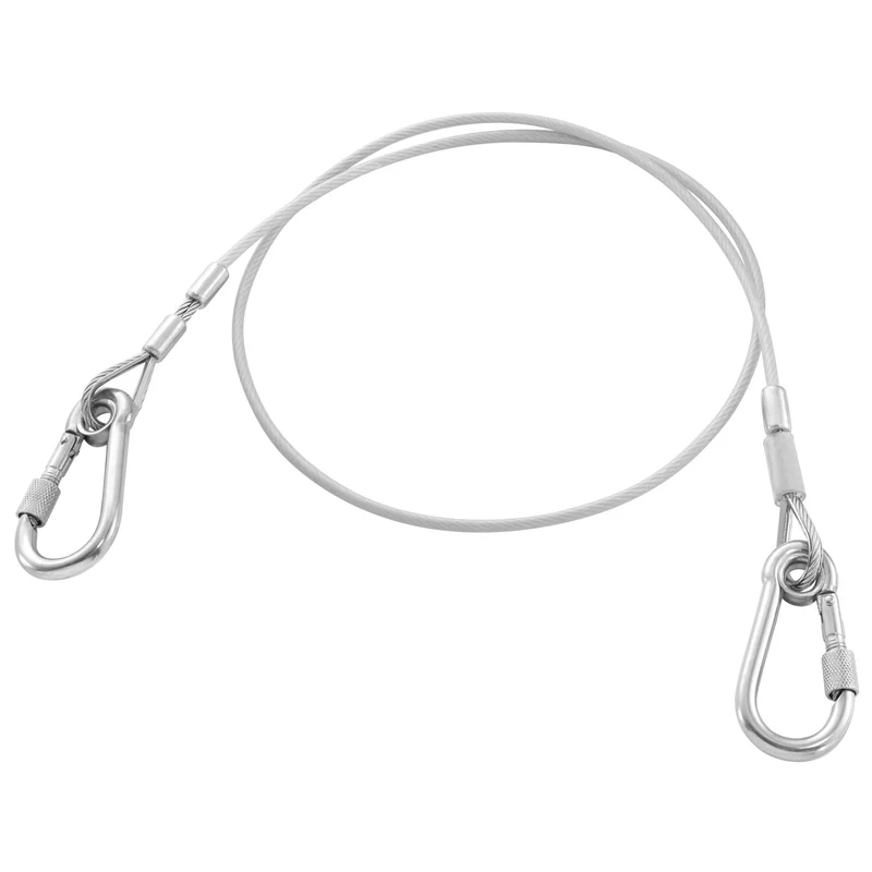 [LAN1.2MSLS] Double mousquetons 80 mm en inox à vis, longe 1,2 m, câble acier, SLS