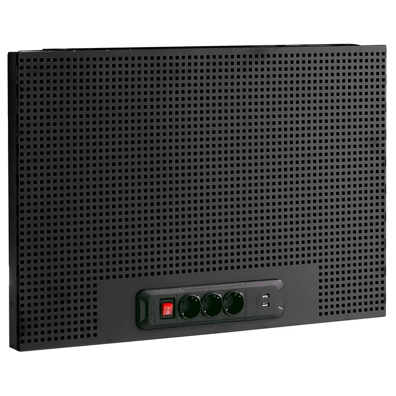 [JLS3-PPAV1USBBS] Demi panneau perforé avec multiprises et USB, carrés 6 x 6 mm, 1 module, noir