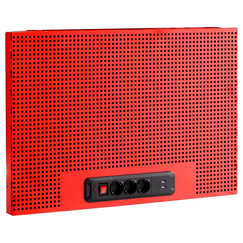 [JLS3-PPAV1USB] Demi panneau perforé avec multiprises et USB, carrés 6 x 6 mm, 1 module, rouge