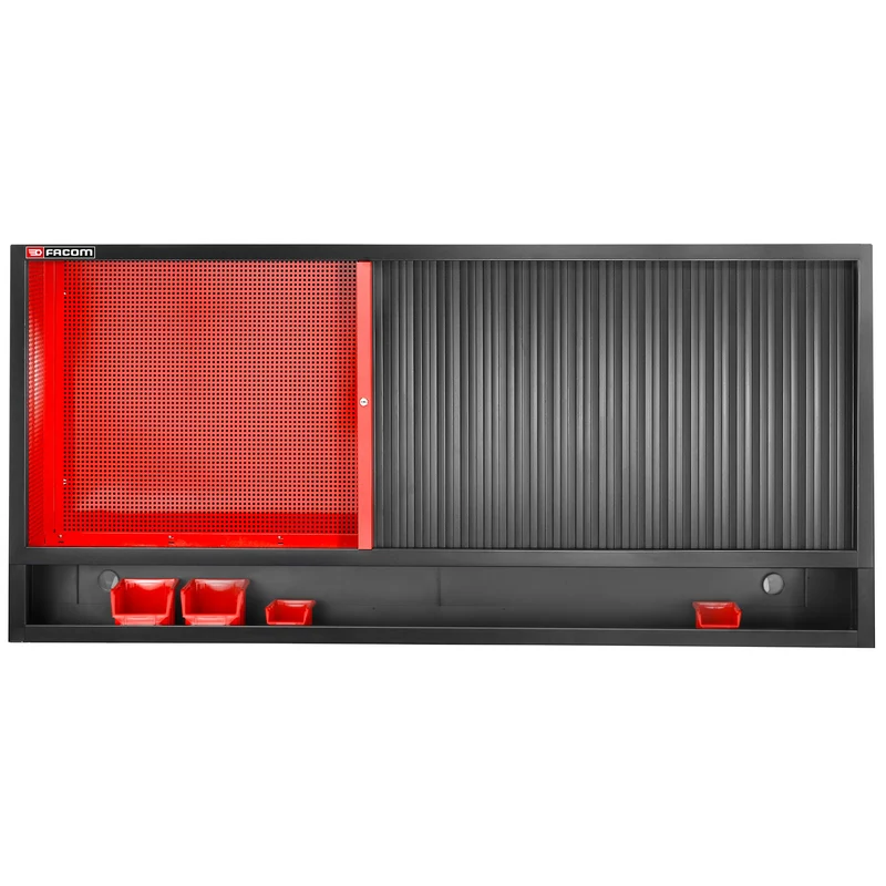 [JLS3-MHTR] Meuble haut triple à rideau, panneau perforé pour accrochage vertical, rouge