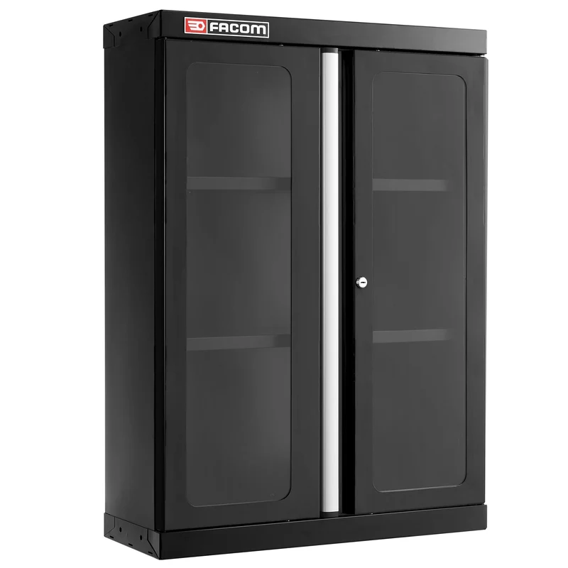[JLS3-MHSPVBS] Meuble haut 2 portes vitrées en plexi, 2 étagères, noir