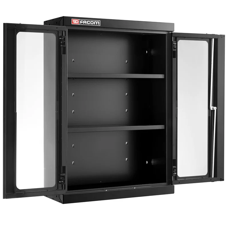 [JLS3-MHSPVBS] Meuble haut 2 portes vitrées en plexi, 2 étagères, noir