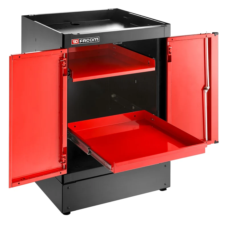 [JLS3-MBSPP] Meuble bas simple, 2 portes pleines, 1 étagère, rouge