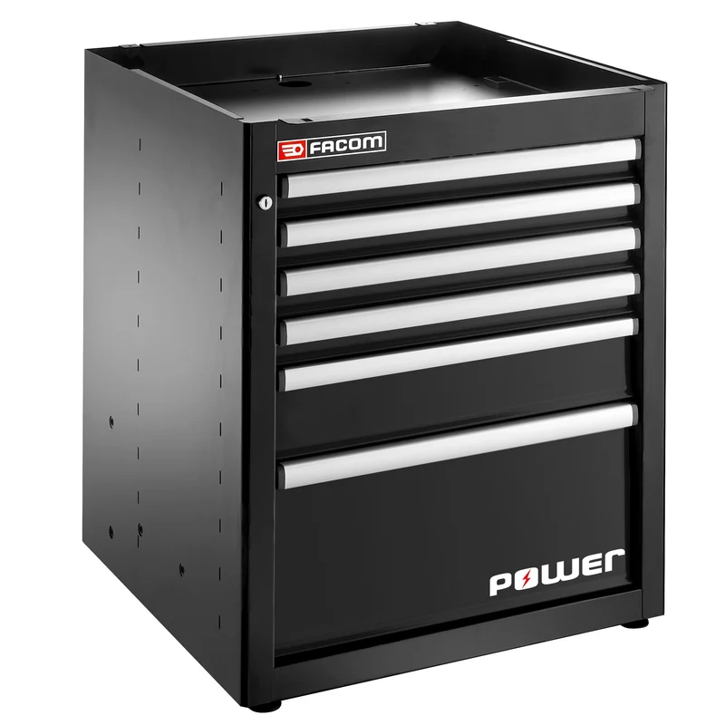 [JLS3-MBSPOWERBS] Meuble bas simple, 6 tiroirs avec 1 tiroir POWER, 569 x 421 mm, noir