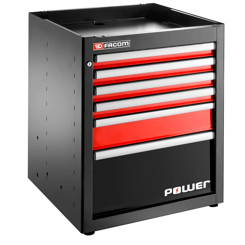 [JLS3-MBSPOWER] Meuble bas simple, 6 tiroirs avec 1 tiroir POWER, 569 x 421 mm, rouge