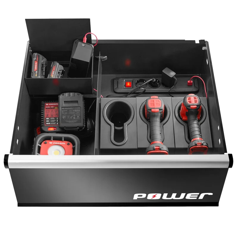 [JLS3-MBSPOWER] Meuble bas simple, 6 tiroirs avec 1 tiroir POWER, 569 x 421 mm, rouge