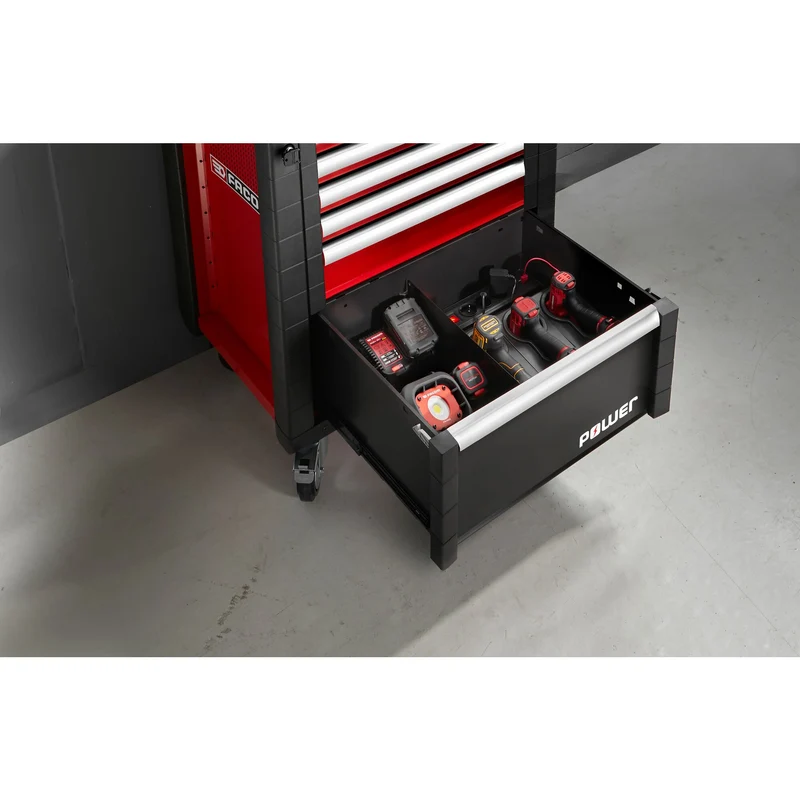 [JLS3-MBSPOWER] Meuble bas simple, 6 tiroirs avec 1 tiroir POWER, 569 x 421 mm, rouge