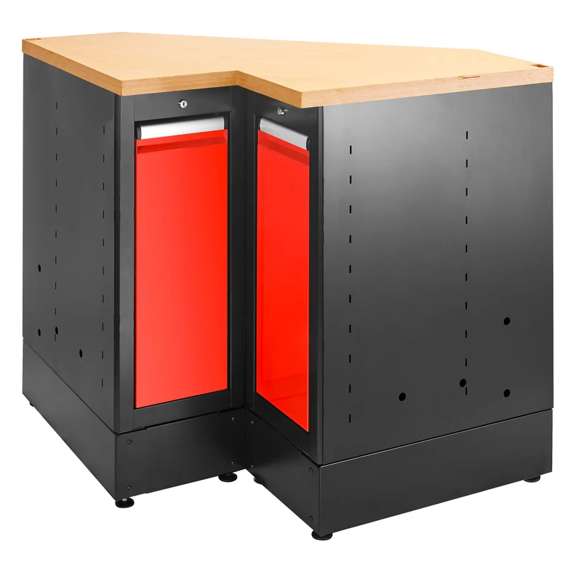 [JLS3-MBSCSW] Meuble bas angle, 2 tiroirs verticaux, plateau bois, rouge