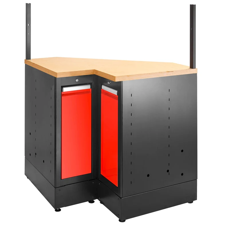 [JLS3-MBSCSW] Meuble bas angle, 2 tiroirs verticaux, plateau bois, rouge