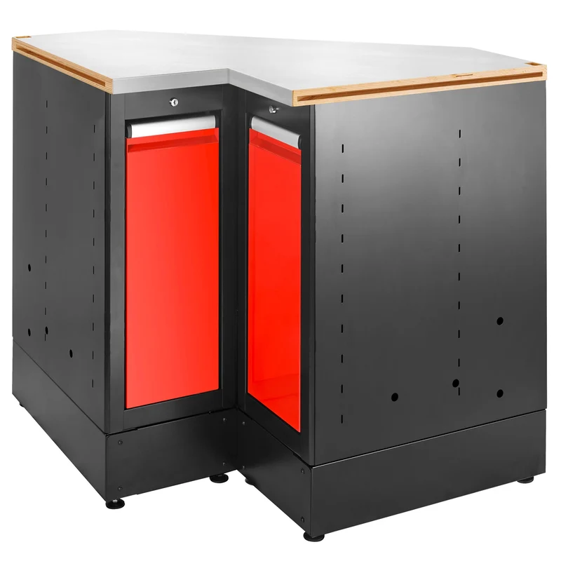 [JLS3-MBSCSG] Meuble bas angle, 2 tiroirs verticaux, plateau inox, rouge