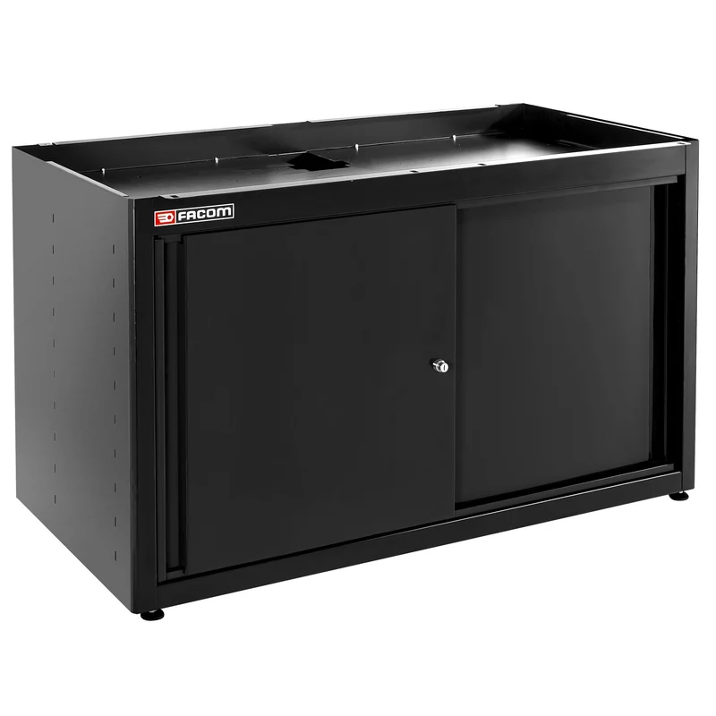 [JLS3-MBDPPBS] Meuble bas double 2 portes pleines coulissantes, 1 étagère, noir