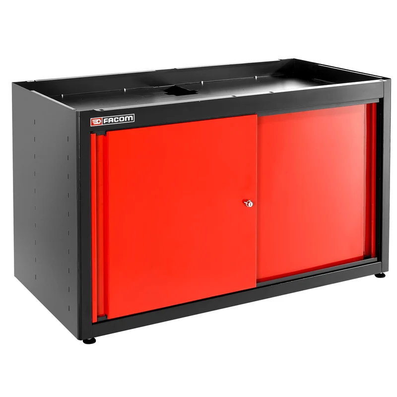 [JLS3-MBDPP] Meuble bas double, 2 portes pleines coulissantes, 1 étagère, rouge