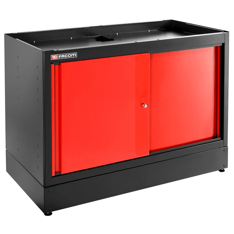 [JLS3-MBDPP] Meuble bas double, 2 portes pleines coulissantes, 1 étagère, rouge