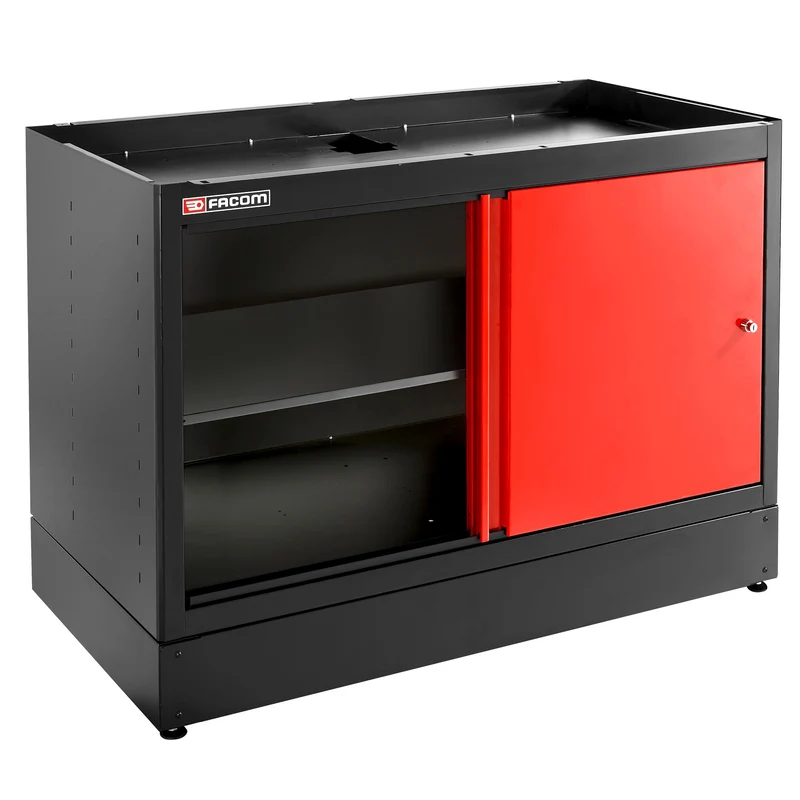 [JLS3-MBDPP] Meuble bas double, 2 portes pleines coulissantes, 1 étagère, rouge