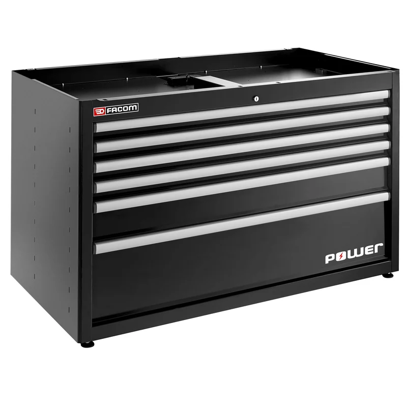 [JLS3-MBDPOWERBS] Meuble bas double, 6 tiroirs avec tiroir POWER, 1269 x 421 mm, noir