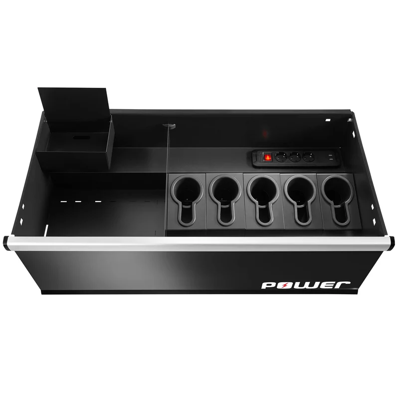 [JLS3-MBDPOWER] Meuble bas double, 6 tiroirs avec tiroir POWER, 1269 x 421 mm, rouge