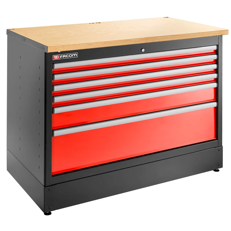 [JLS3-MBD6T] Meuble bas double, 6 tiroirs, 1269 x 421 mm, rouge