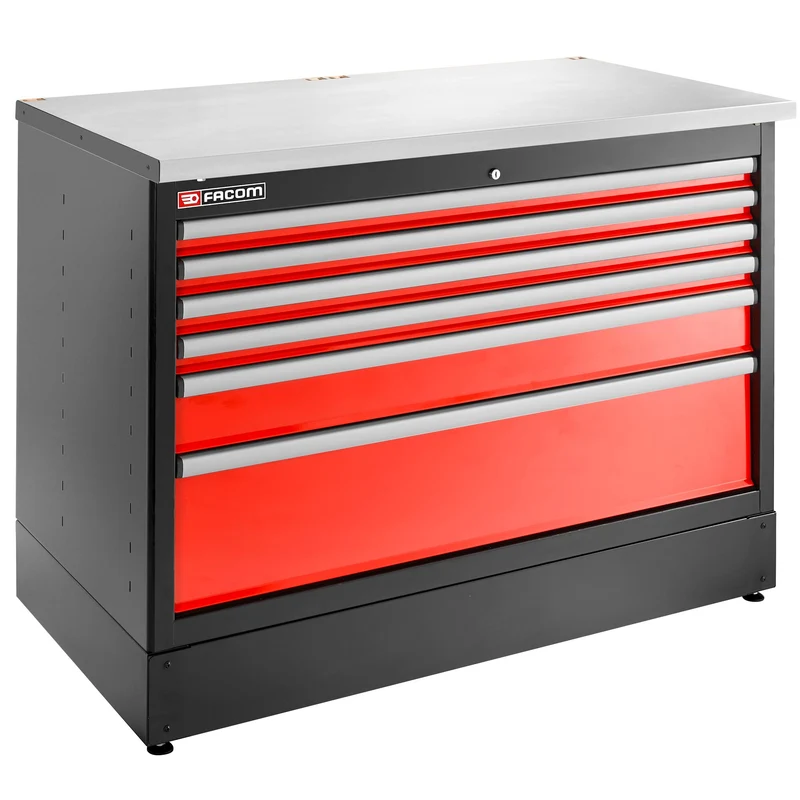 [JLS3-MBD6T] Meuble bas double, 6 tiroirs, 1269 x 421 mm, rouge