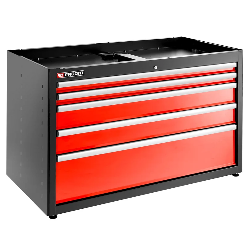 [JLS3-MBD5T] Meuble bas double, 5 tiroirs, 1269 x 421 mm, rouge