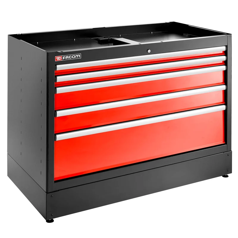 [JLS3-MBD5T] Meuble bas double, 5 tiroirs, 1269 x 421 mm, rouge