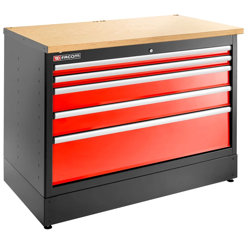[JLS3-MBD5T] Meuble bas double, 5 tiroirs, 1269 x 421 mm, rouge