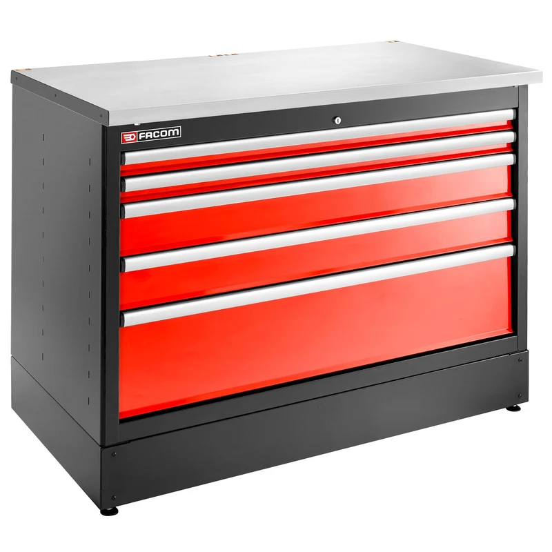 [JLS3-MBD5T] Meuble bas double, 5 tiroirs, 1269 x 421 mm, rouge
