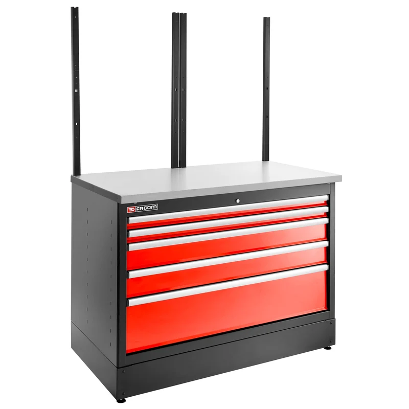 [JLS3-MBD5T] Meuble bas double, 5 tiroirs, 1269 x 421 mm, rouge