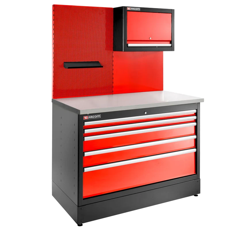 [JLS3-MBD5T] Meuble bas double, 5 tiroirs, 1269 x 421 mm, rouge