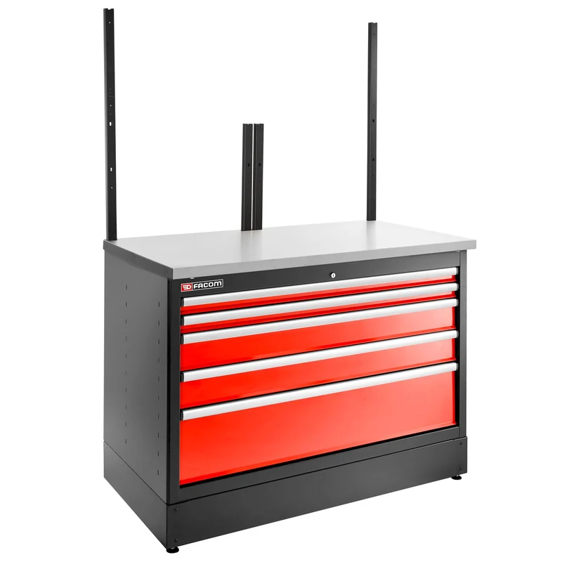 [JLS3-MBD5T] Meuble bas double, 5 tiroirs, 1269 x 421 mm, rouge