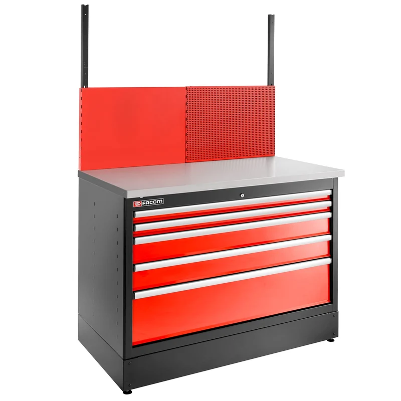 [JLS3-MBD5T] Meuble bas double, 5 tiroirs, 1269 x 421 mm, rouge