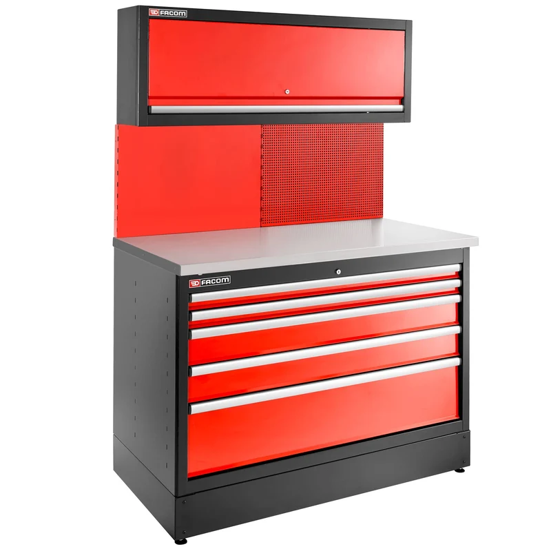 [JLS3-MBD5T] Meuble bas double, 5 tiroirs, 1269 x 421 mm, rouge