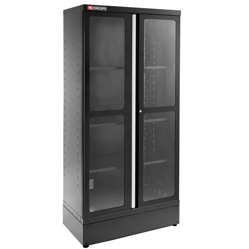 [JLS3-A1000PVBS] Armoire 2 portes vitrées plexi, 3 étagères, L 1000 x p 506 x h 2060 mm, noire