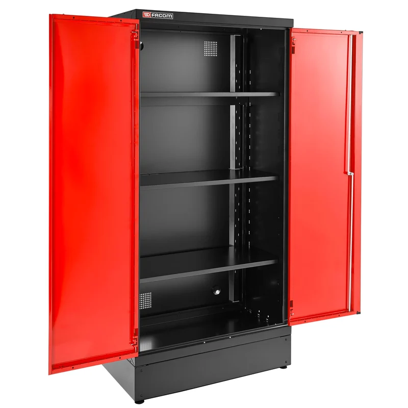 [JLS3-A1000PP] Armoire 2 portes pleines, 3 étagères, L 1000 x p 506 x h 2060 mm, rouge