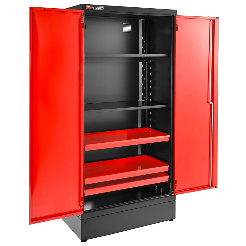 [JLS3-A1000PP] Armoire 2 portes pleines, 3 étagères, L 1000 x p 506 x h 2060 mm, rouge