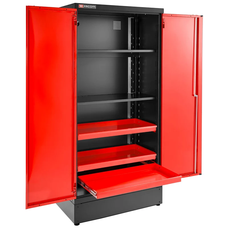 [JLS3-A1000PP] Armoire 2 portes pleines, 3 étagères, L 1000 x p 506 x h 2060 mm, rouge