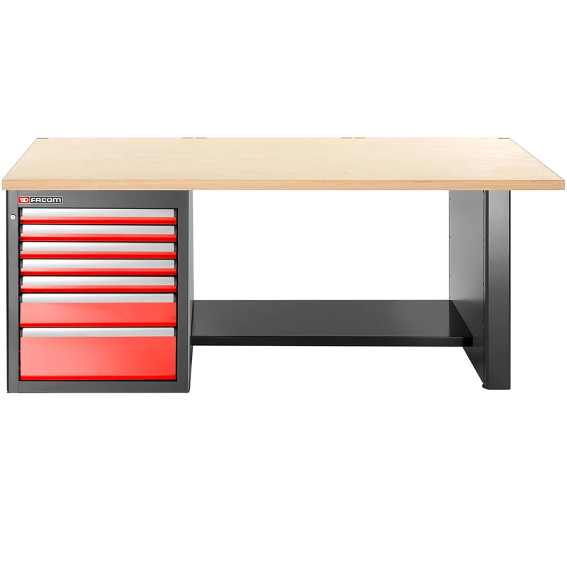 [JLS3-2MW7DL] Établi 2,2 m, 7 tiroirs, 569 x 421 mm, plateau bois, version basse