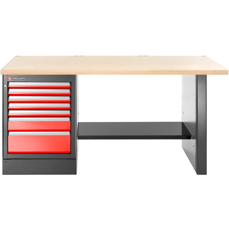 [JLS3-2MW7DH] Établi 2,2 m, 7 tiroirs, 569 x 421 mm, plateau bois, version haute