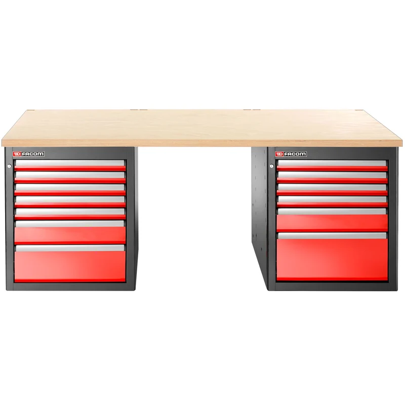 [JLS3-2MW13DL] Établi 2,2 m, 13 tiroirs, 569 x 421 mm, plateau bois, version basse