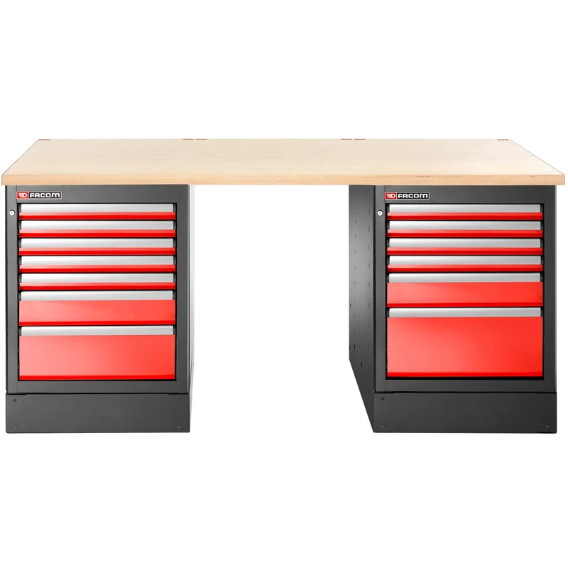 [JLS3-2MW13DH] Établi 2,2 m, 13 tiroirs, 569 x 421 mm, plateau bois, version haute