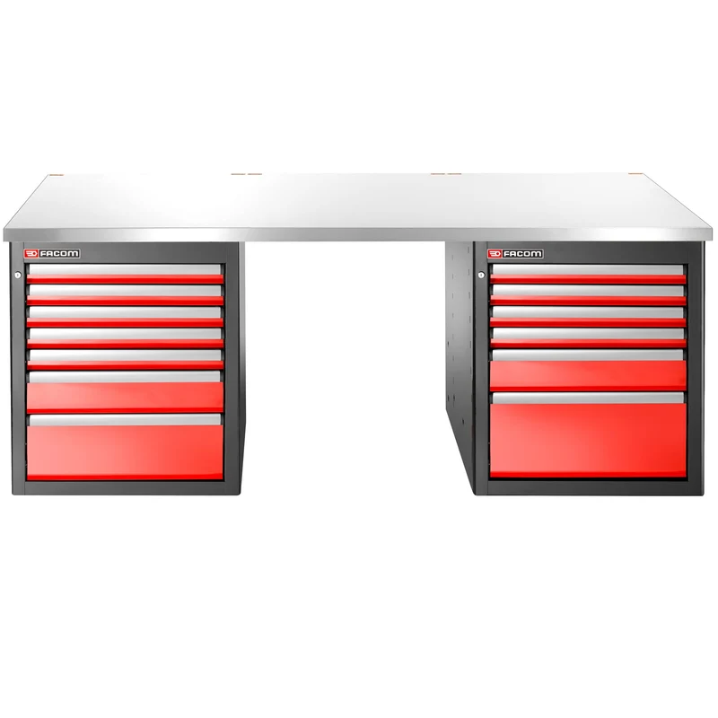 [JLS3-2MS13DL] Établi 2,2 m, 13 tiroirs, 569 x 421 mm, plateau inox, version basse