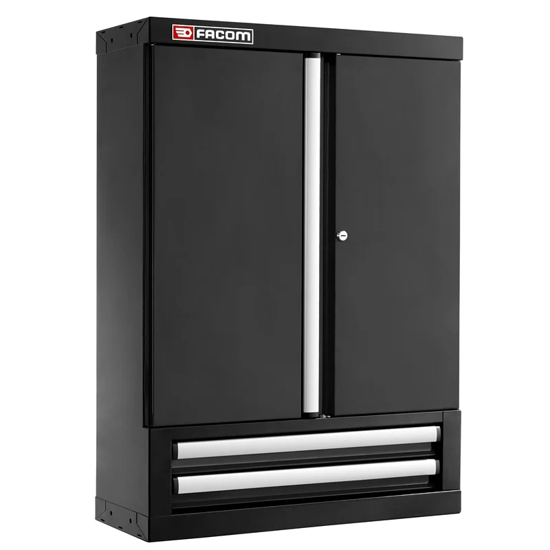 [JLS3-2202BS] Meuble haut simple, 2 portes pleines, 2 tiroirs noirs