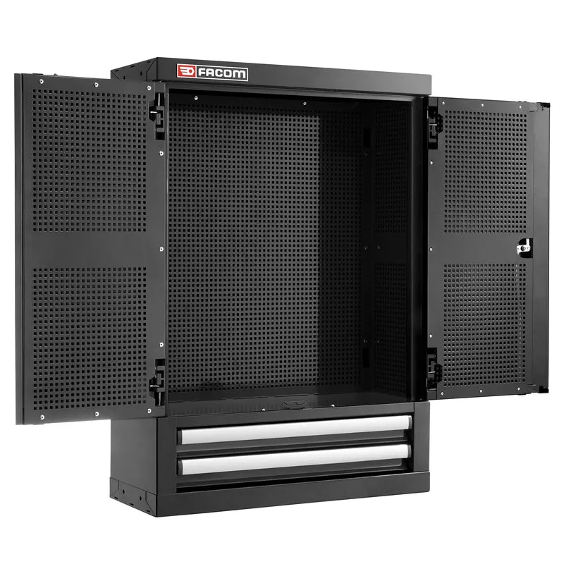 [JLS3-2202BS] Meuble haut simple, 2 portes pleines, 2 tiroirs noirs