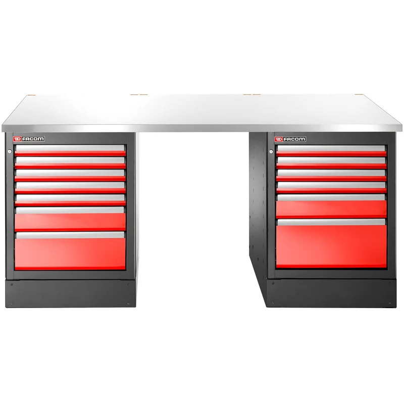 [JLS3-2MS13DH] Établi 2,2 m, 13 tiroirs, 569 x 421 mm, plateau inox, version haute